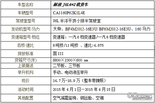 解放J6L4*2載貨車參數表